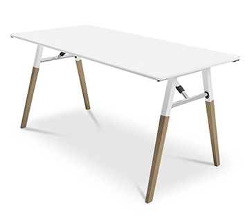 A fold table beech legs – white top